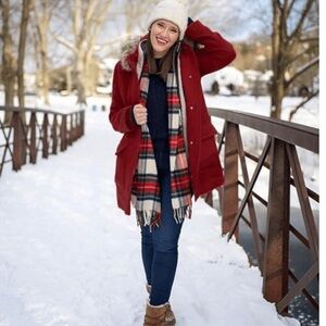 NWT Beyove Women's Red Winter Jacket Removable Faux Fur Hood Size Small Utility